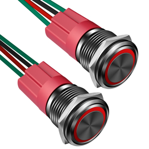 Interruptor de Botón Pulsador Momentáneo de 16mm 19mm 22mm, 15A 12-24V AC/DC, IP67 Impermeable, con Ojo de Ángel LED, Enchufe Precableado, Óxido de Aluminio - Product Image 1