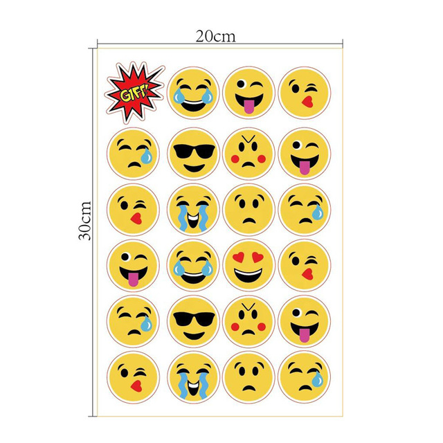 Smiley Faces with Various Emoticons Round Tags Cartoon Stickers Kids Wall Sticker With Emotion Icon Kids Cartoon Ledger Sticker
