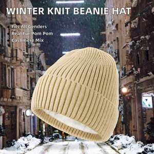 RTS Winter Knitted <b>Beanie</b> <b>Hat</b> with Real Fur Children's Cashmere <b>Wool</b> Knit Common Travel Factory Wholesale - Product Image 2