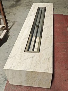 SH STONE Customized Modern Super White Travertine <strong>Outdoor</strong> Fireplace Patio Heater Propane Tank Cover Natural Gas <strong>Fire</strong> <strong>Pit</strong> <strong>Table</strong> - Product Image 4