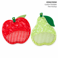 NEWYEAH Peignes à cheveux en acétate légers et créatifs, antistatiques, en forme de pomme et de poire, avec miroir intégré, logo personnalisé OEM ODM pour enfants