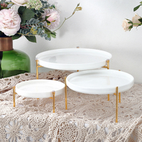 Nouveau design, support à gâteau en marbre blanc naturel, base en métal noir et blanc, plusieurs tailles, support à gâteau rond en marbre