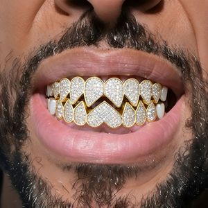 Grillz para dientes con forma de corazón, microincrustaciones de circonita, grillz de oro y plata, accesorio de fiesta hip hop para dientes, unisex - Product Image 2