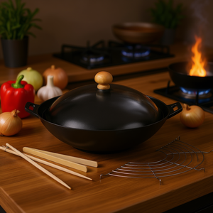 ชุดกระทะเคลา วอค เซ็ต เอเชีย 5 ชิ้น พร้อมฝาปิดและอุปกรณ์เสริมสำหรับผัดอาหาร - Product Image 3