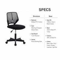 Chaise d'étudiant moderne noire peu encombrante avec dossier en maille pivotant, structure en plastique, réglable en hauteur, pour la maison, le salon et la salle à manger