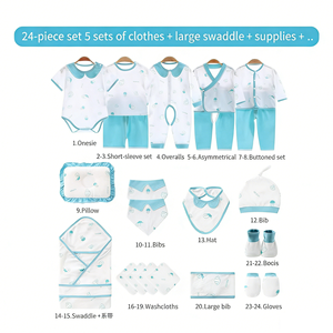 Set di 24 Pezzi di Vestiti <span class=keywords><strong>per</strong></span> Neonati in Cotone, Cofanetto Regalo con Stampa Oceanica <span class=keywords><strong>per</strong></span> Baby Shower, 0-12 Mesi - Product Image 3