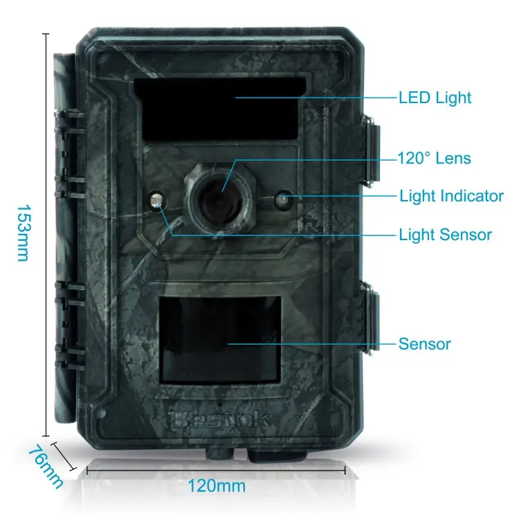 Caméra de chasse au cerf à capteur large de 120 degrés étanche avec écran LCD de 2.4 ''pour la surveillance extérieure de la faune