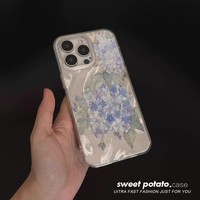Blaue Hortensien-Telefon hülle für iPhone 16 Pro Max15 14 13 12 11 XR XS Max 78 Y2K Senior Feather Fall-Telefon hülle