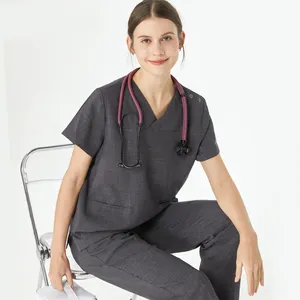 Micro Stretch Nursing Uniforms Scrubs Medical Workwear Hospital Set Doctors Nurses Women And Men Charcoal Clinical Sanitary Suit