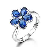 Nişan yüzüğü 925 ayar gümüş trendy çiçek safir yüzük kadın basit oluşturulan kadın safir gümüş yüzük