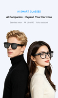 Lunettes Intelligentes IA Noires Sans Fil, Lunettes AR à Chargement Magnétique, Contrôle Tactile, Enregistrement Vidéo, Traduction, 32 Go de RAM, 1080p, IA Q&A