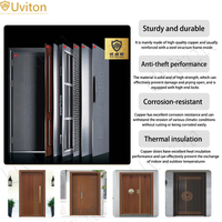 Porte d'entrée principale de villa à double porte, en bronze avec verre, non corrosive, durable, en cuivre