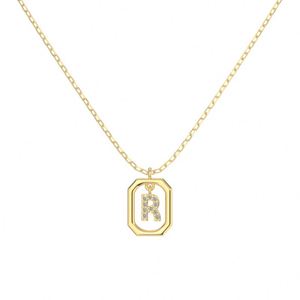 Dylam Rhodium 14K Gold Plated Dainty CZ Alphabet Letter Necklace, Personalized <b>Name</b> -R- Initial Necklace for Women Female - Product Image 4