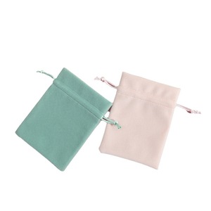 Plush <b>Drawstring</b> Bag 8x10cm Jewelry Packaging Bracelet Bangle Storage Gift <b>Pouch</b> Pink Green White Off White Rectangular Fabric - Product Image 5