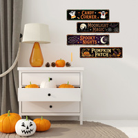 Lot de 4 plaques métalliques plates 2D vintage d'Halloween, motif fantôme, citrouille et chauve-souris, pour décoration murale de maison ou de porche