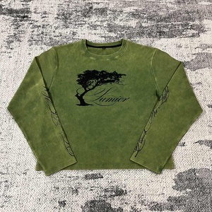 TS4031 Maglietta a <span class=keywords><strong>Maniche</strong></span> <span class=keywords><strong>Lunghe</strong></span> in Cotone Waffle Personalizzata con Logo Effetto Invecchiato, Lavaggio Acido, Vestibilità Oversize Boxy, <span class=keywords><strong>Maglia</strong></span> <span class=keywords><strong>Termica</strong></span> a <span class=keywords><strong>Maniche</strong></span> <span class=keywords><strong>Lunghe</strong></span> in Waffle - Product Image 1