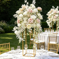 GNW Luxe op maat gemaakte witte blush roze zijden rozen bloembollen, gecascadeerde bloemstukken voor bruilofttafeldecoratie