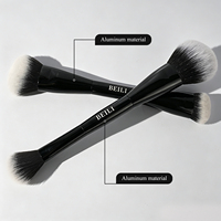 Ensemble de 11 pinceaux de maquillage de luxe en aluminium, poils synthétiques doux, professionnels, pour le visage et le correcteur, manche en métal noir, OEM, marque privée