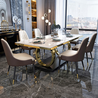 Ensemble de Tables à Manger Modernes avec Plateau en Pierre Frittée Façon Marbre Meubles de Salle à Manger Dropshipping