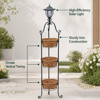 Support de Jardinière Solaire à 3 Niveaux avec Paniers en Fibre de Coco, Grand Cadre en Fer pour Décoration de Jardin, Patio et Cour Quotidienne