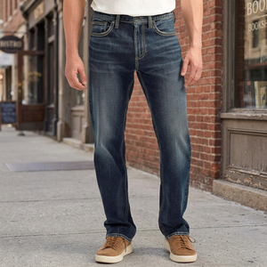 Jean décontracté en denim uni pour homme, taille mi-haute, extensible, coupe droite, écologique, respirant et léger pour le printemps, l'été et l'automne - Product Image 4