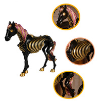 Figurine de cheval squelette en résine, crinière noire, dorée et rose, statue d'animal pour Halloween, décoration de bureau, de maison et de table, artisanat, art, cadeau