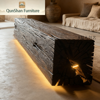 Meuble TV en bois massif style Wabi-Sabi, couleur bois naturel, table basse rectangulaire, salon, style rétro américain, mobilier complet pour la maison