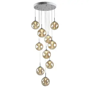 Lustre de bolha g4 com iluminação, lustre de vidro de cristal escada, cinza esfumado