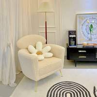 Fauteuil de loisirs pivotant extensible en polaire douce blanc et rose avec pieds en bois, design moderne pour salon, chambre et bar à domicile