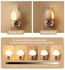 Veilleuse en forme de lapin avec horloge numérique LED blanc chaud, à intensité variable, pour bébés et enfants - Product Image 2