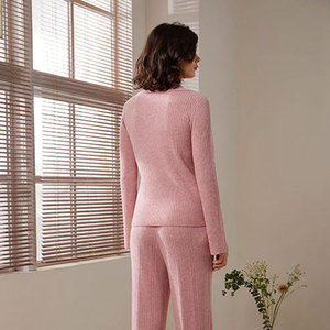 Custom Winter V Neck Knitted <b>Top</b> Pants Elegant Wool Long Sleeved Sweater Trousers Suit 2 Piece Sets for Women - Product Image 5