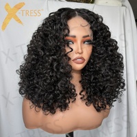 Perruque Synthétique Lace Front Part T Naturelle Noire Cheveux Bouclés Ébouriffés Mèches Bouclées Afro Sans Colle Résistante à la Chaleur Fibre Future