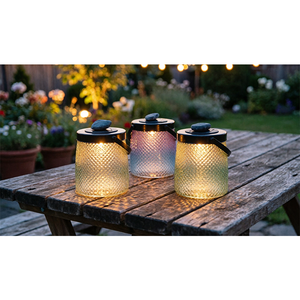 Nouvelle lampe solaire de jardin en verre rechargeable avec panneau solaire LED chaud IP65, 13,2*15 cm, 1L - Product Image 2