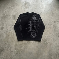 Camiseta de Manga Larga para Hombre, Estilo Vintage, Gótico Oscuro, Punk Alternativo, Tejido Waffle, con Estampado Gráfico