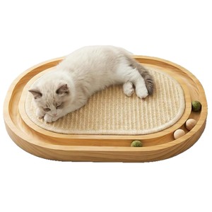 Sisal Cat Scratching <b>Board</b> Oval Solid Wood Track Ball Cat <b>Mat</b> Durable Pet Toy Natural Wood Color - Product Image 3