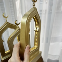 Lot de 3 lampes de table LED en bois en forme d'arche de mosquée, décoration de bureau musulmane en forme de croissant de lune pour l'Aïd Moubarak, ornement de maison
