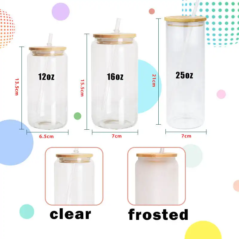 USA Warehouse 16oz Clear Frosted Sublimation Blanks Glass Mason Jar Beer Can Glass Jar Cup With Bamboo Lid