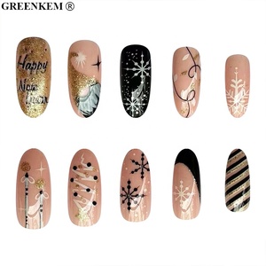 Faux ongles d'hiver en forme de flocon de neige avec paillettes roses dorées, <span class=keywords><strong>manucure</strong></span> française, prêt à porter, pointes amandes, 24 pièces - Product Image 4
