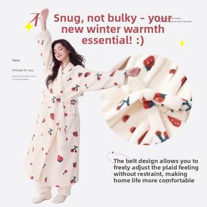 H-187 Bata de Dormir de Invierno en Stock con Hermoso Estampado Floral, Albornoz de Forro Polar <span class=keywords><strong>Coral</strong></span> para Hombre y Mujer, Pijama Grueso para Parejas - Product Image 4