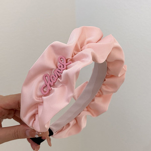 <strong>Hot</strong> Sales Summer Pleated Letter <strong>Headband</strong> Fashion Cute Women <strong>Pink</strong> Wide Edge <strong>Headband</strong> Popular Solid Color Hair Hoop Accessories - Product Image 3