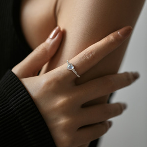 925 Silver Luminous Heart Moonstone <b>Adjustable</b> Chain <b>Ring</b> Silver Plated Open Stackable <b>Ring</b> for Women Daily Party Jewelry - Product Image 6