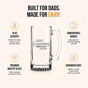 Chope à bière en verre transparent de qualité supérieure avec base épaisse, grande tasse en verre avec poignée, idéale pour un cadeau pour grand-père, ensemble de verrerie à bière pour les fêtes - Product Image 6
