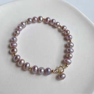 WENCHI <b>14K</b> <b>Gold</b> Natural Freshwater Grape Pink Purple Pearl Bangles & <b>Bracelets</b> 17cm Length 30g - Product Image 4