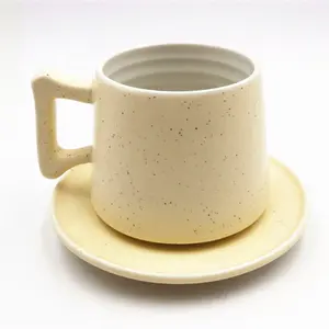 Custom simple ceramic coffee cup and saucer set for office export to Japan and Korea