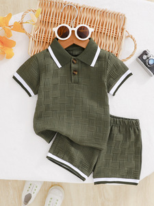 Vêtements pour garçons en bas âge en gros, chemises à boutons + ensembles de shorts, ensembles tricotés 2 pièces pour garçons avec poches, vêtements pour enfants - Product Image 2