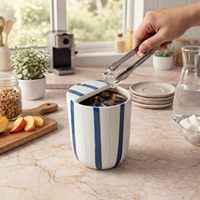 Tasse à expresso 10 oz en céramique avec trou de boisson, style rétro, motif rayé peint à la main, multi-usages pour la cuisine