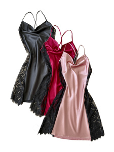 Pigiama Femminile Alla Moda e Sexy, Elegante Camicia da <span class=keywords><strong>Notte</strong></span> con Inserti in Pizzo, Abbigliamento Casual e Traspirante per Donne - Product Image 6