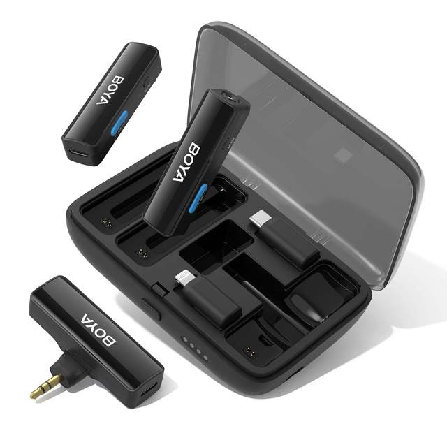 BOYALINK 2.4GHz Wireless Lavalier Microphones 3 in 1 Wireless Lapel Mic for Smartphone Ipad DSLRs Camorders