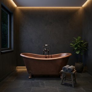Freestanding Copper Clawfoot Bathtub <b>Foldable</b> Brown Oval Soaking Tub for Bathroom Home Hotel-Indian Home Crafts - Product Image 3