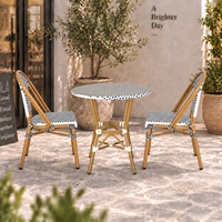 Chaise de bistrot française noire et blanche à carreaux en aluminium et rotin PE, chaise de salle à manger pour extérieur, café, patio, restaurant